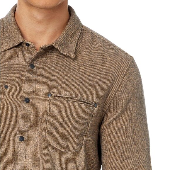 John Varvatos Men's Dario Brushed Melange LS Snap Front Pocket Overshirt Umber - Picture 2 of 4